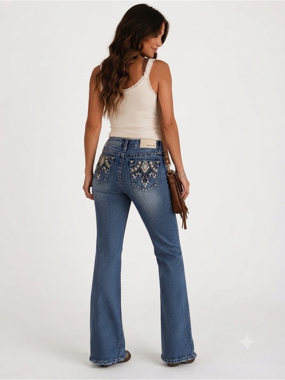 Grace in LA Bling Embroidered Embellished Bootcut Jeans Sz 28 34" Western Aztec